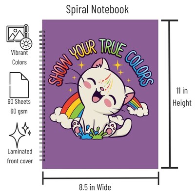 Cute Kawaii Kitten Spiral Notebook - True Colors Design - Choose Your Style (Bullet, College Ruled, Wide Ruled, or Sketch) - image2